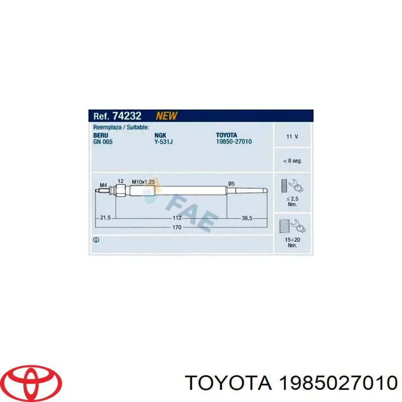 Свічка накалу 1985027010 Toyota