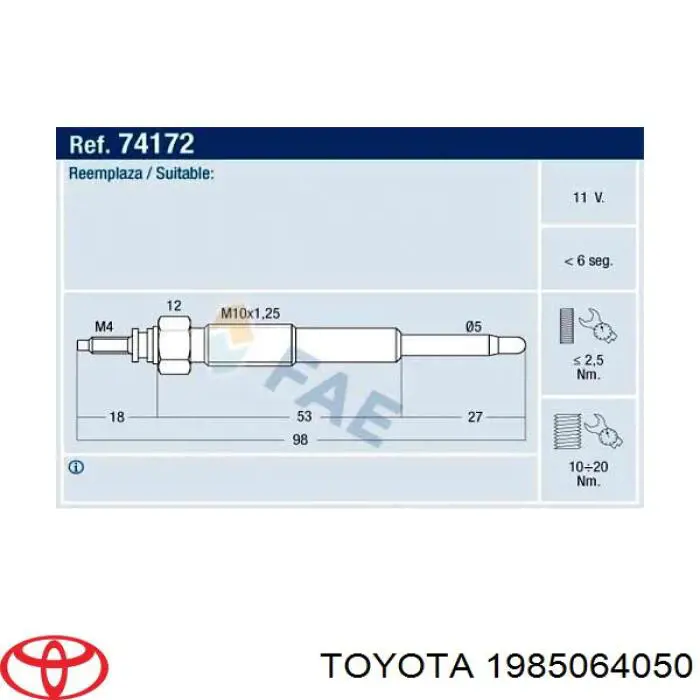 Свіча накалу Toyota 1985064050 ціна, від 8.19 USD