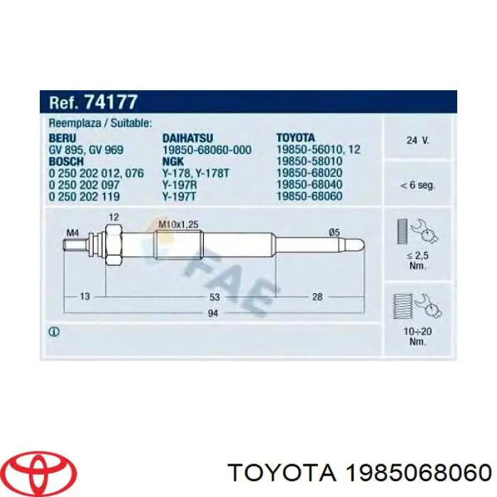 1985068060 Toyota Свічки розжарювання