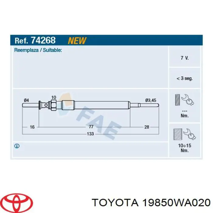 Свічка накалу 19850WA020 Toyota