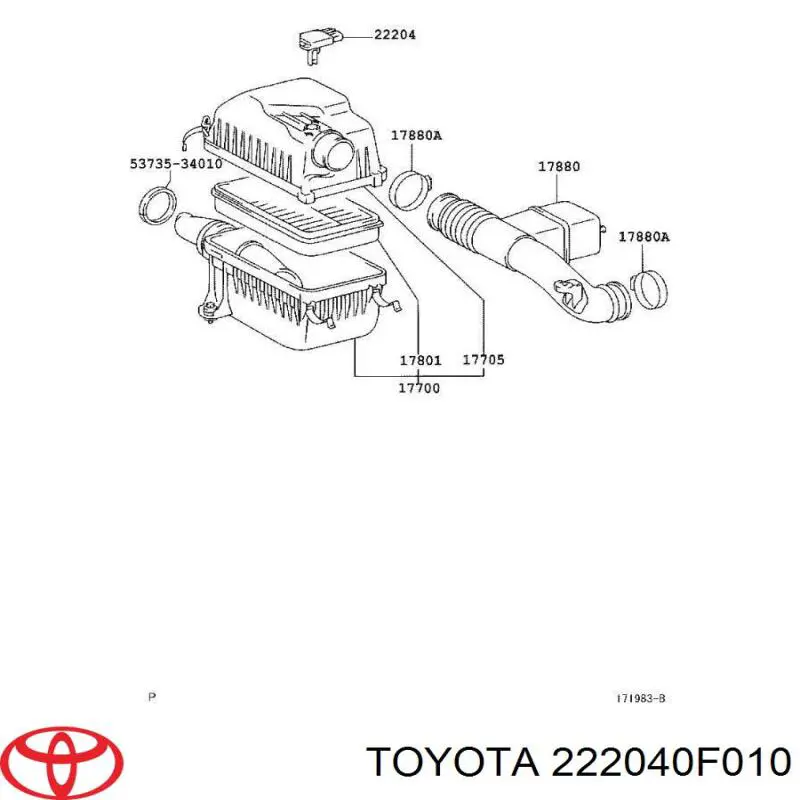 222040F010 Toyota датчик потоку (витрати повітря, витратомір MAF - (Mass Airflow))