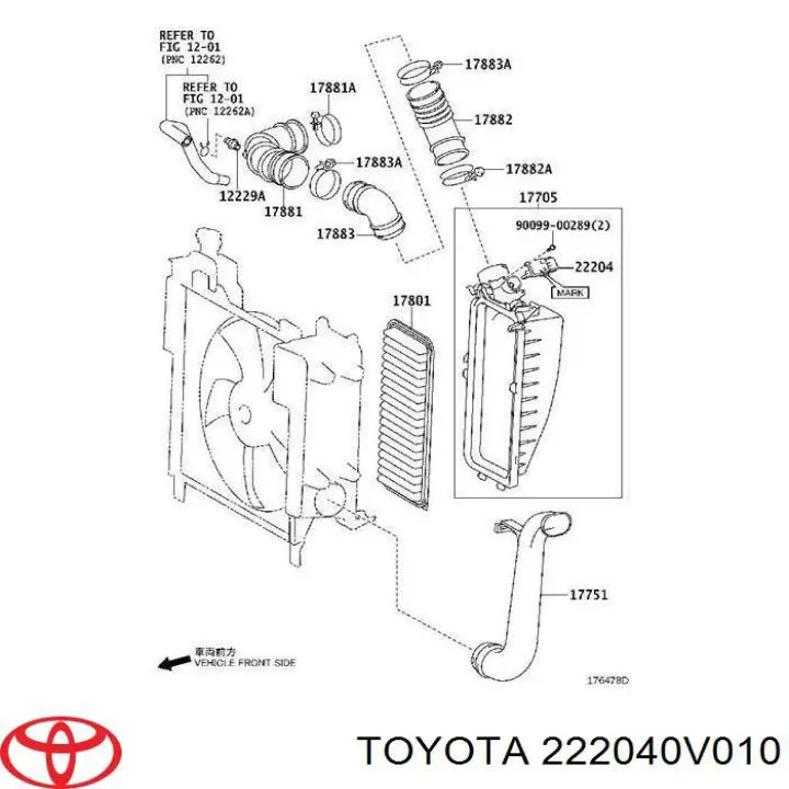 222040V010 Toyota датчик потоку (витрати повітря, витратомір MAF - (Mass Airflow))