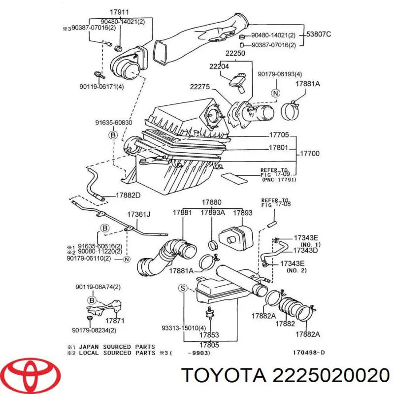 Датчик масової витрати повітря Toyota 2225020020 ціна, від 50.68 USD