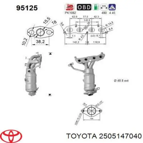 Конвертор-каталізатор (каталітичний нейтралізатор) Toyota 2505147040 ціна, від 360.66 USD