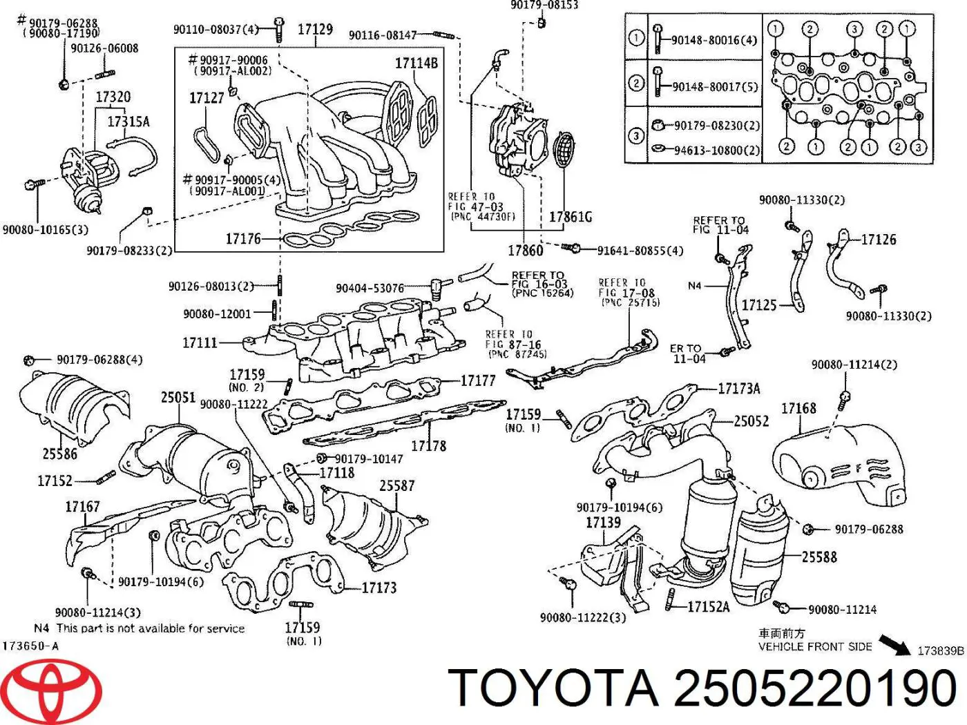 2505220190 Toyota колектор випускний, лівий
