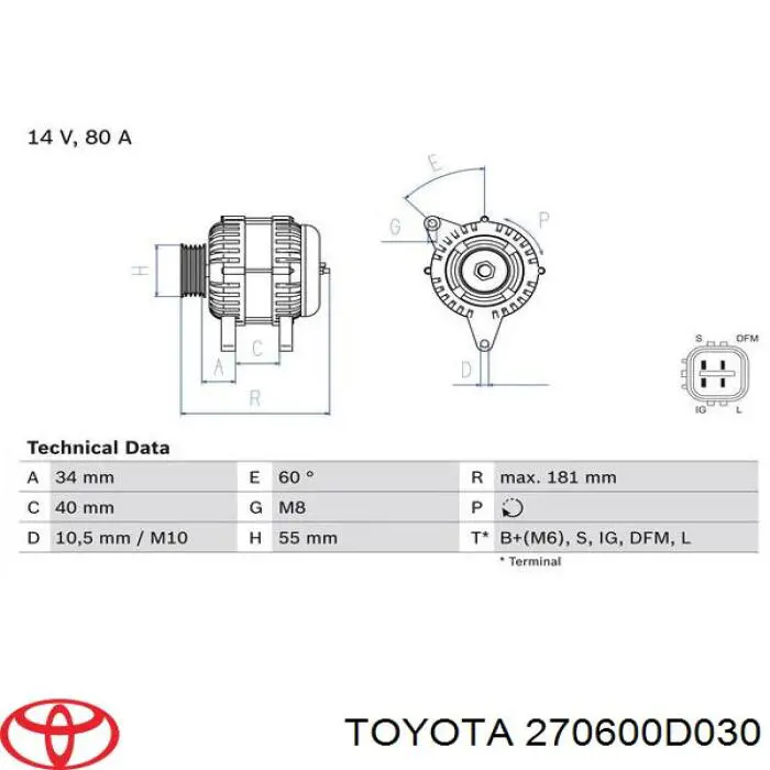 270600D030 Toyota Авто генератор