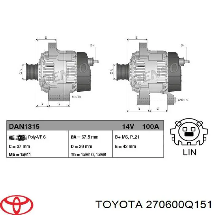 270600Q151 Toyota Авто генератор