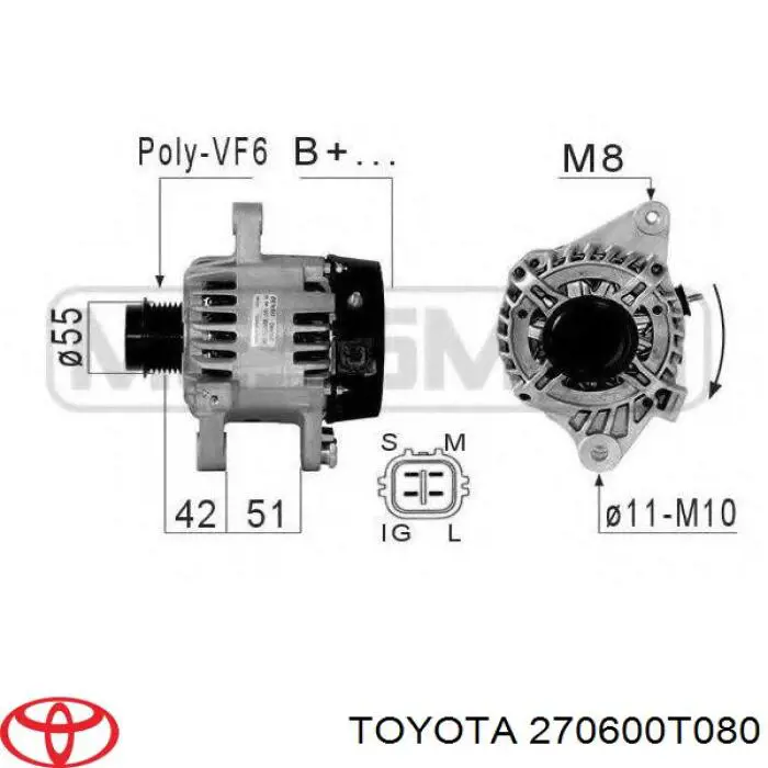 Генератор Toyota 270600T080 ціна, від 223.46 USD