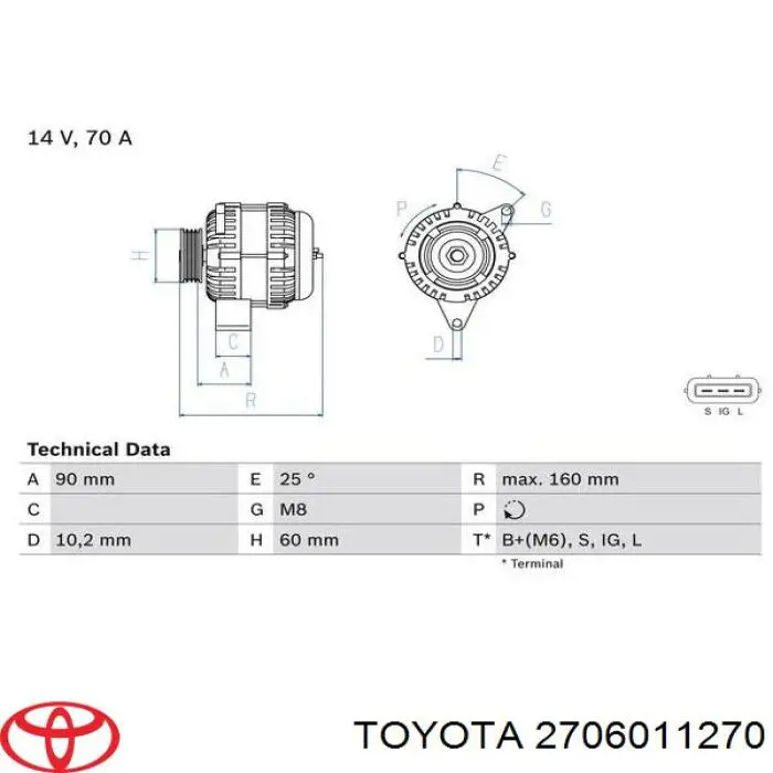 Генератор Toyota 2706011270 ціна, від 149.78 USD