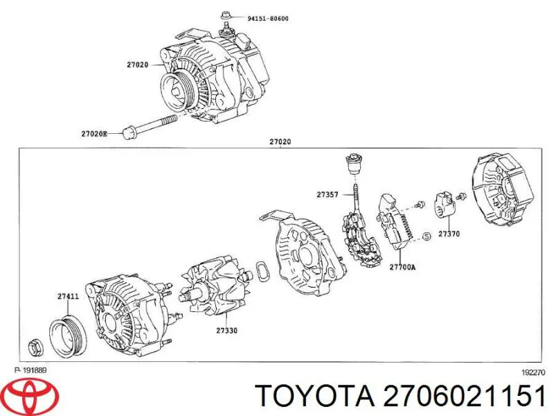 Генератор Toyota 2706021151 ціна, від 223.91 USD