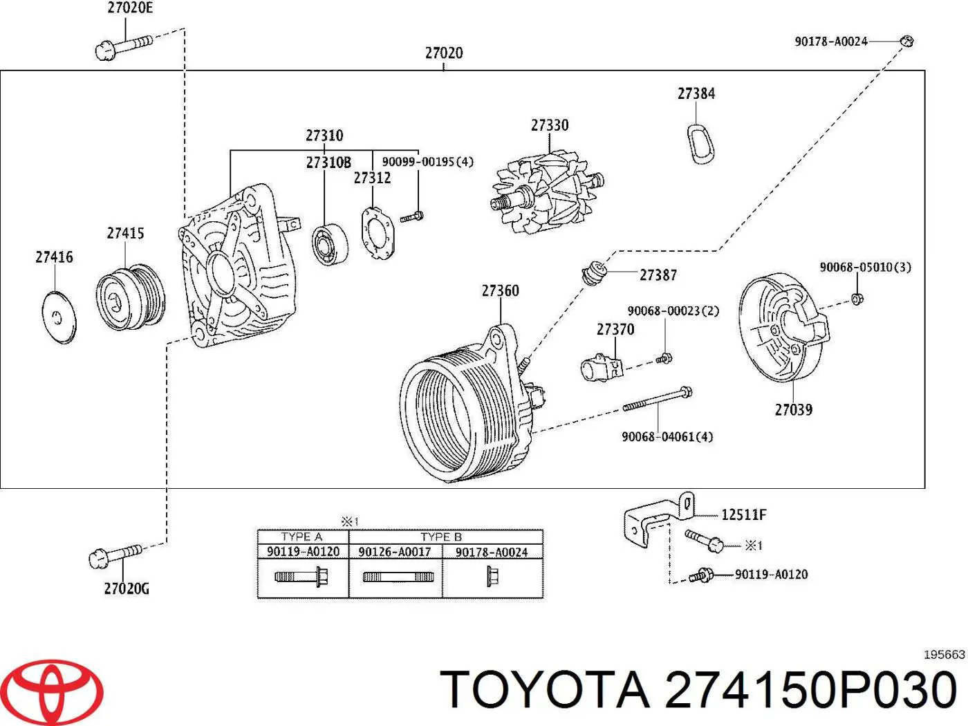 274150P030 Toyota Обгонна муфта генератора