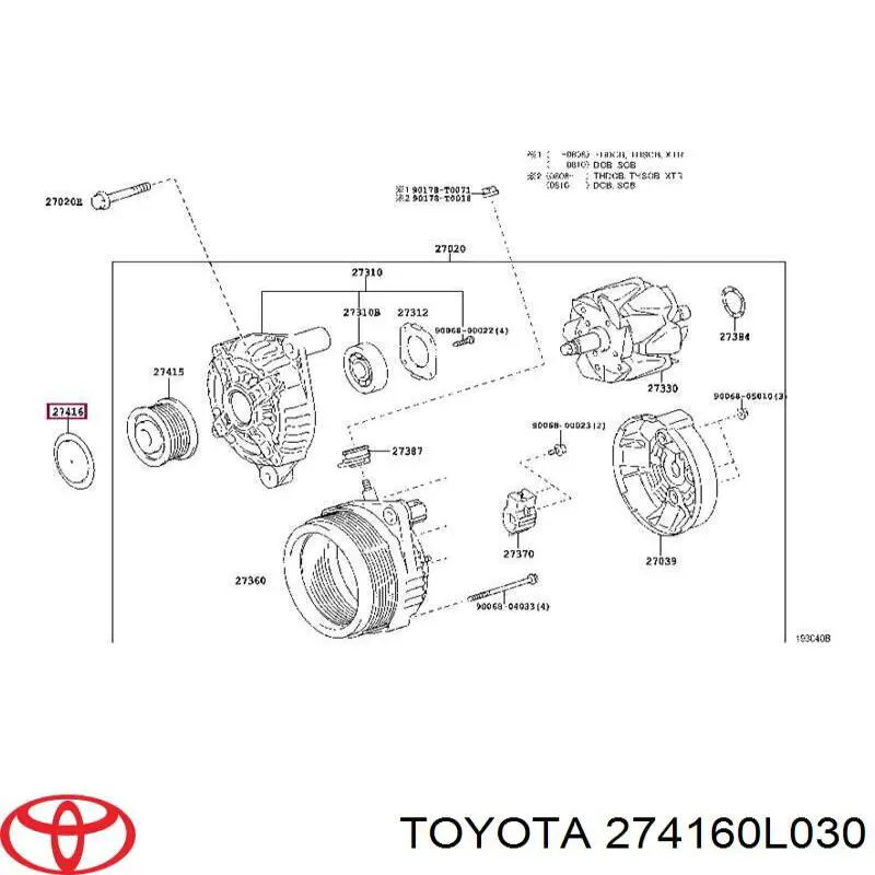 274160L030 Toyota Обгонна муфта генератора