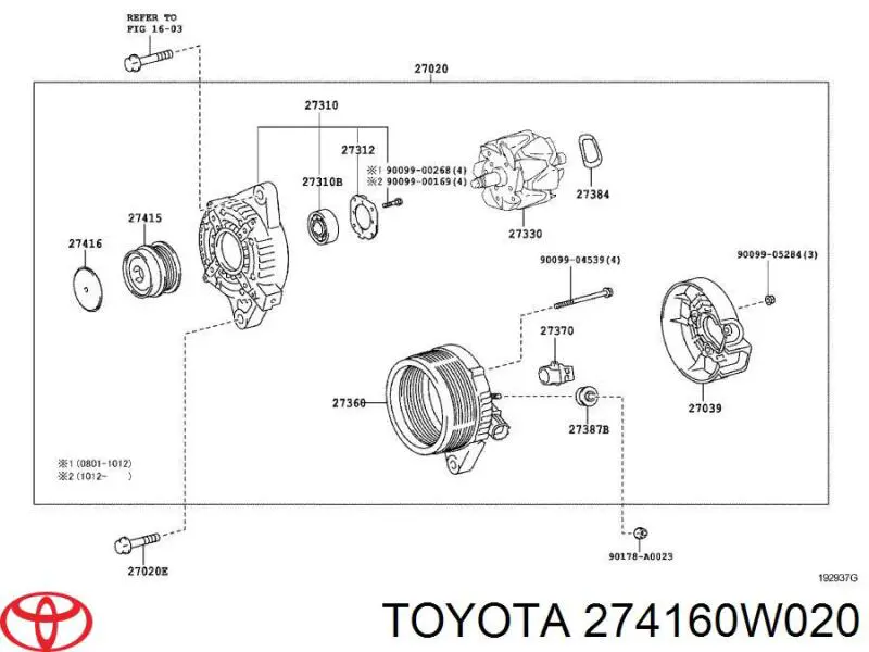 274160W020 Toyota шків генератора