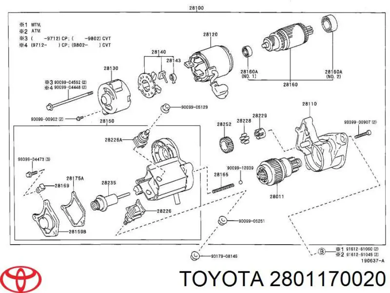 2801170020 Toyota бендикс стартера