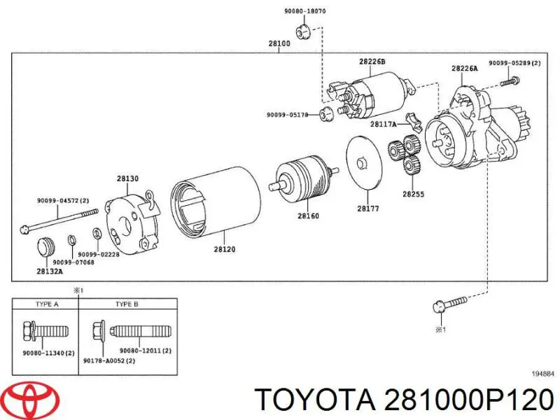 281000P120 Toyota Стартер двигуна