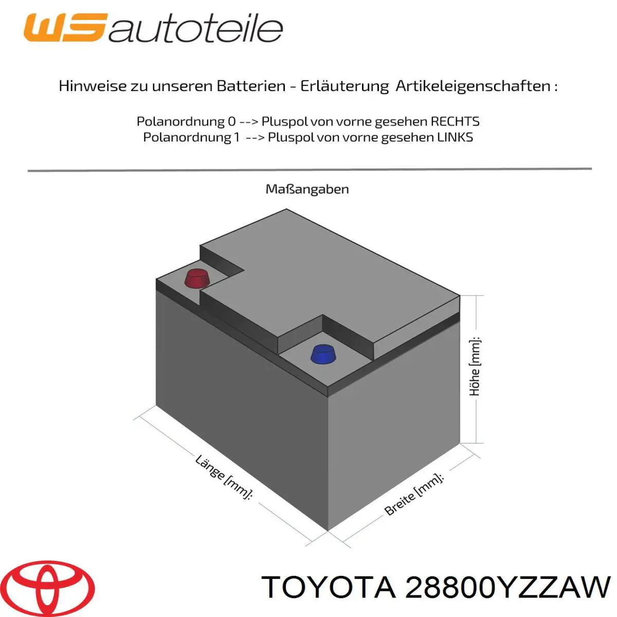 Акумуляторна батарея, АКБ 28800YZZAW Toyota