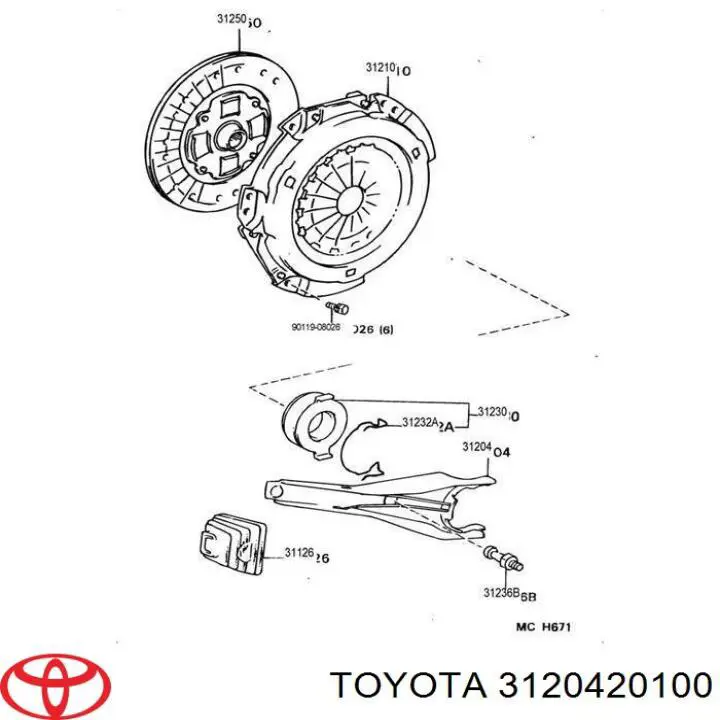 Вилка механизма сцепления на Toyota Camry V2