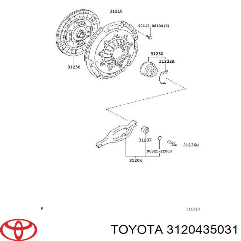 Вилка сцепления на Toyota T100 