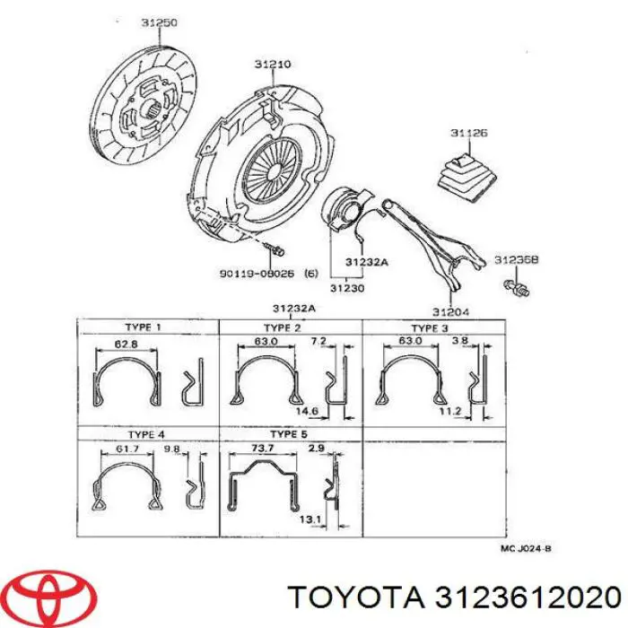 Вісь вилки зчеплення Toyota 3123612020 ціна, від 9.51 USD