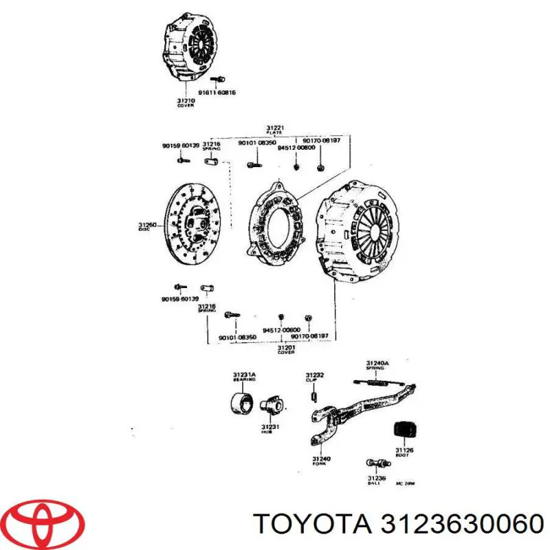 Вісь вилки зчеплення Toyota Liteace (CM30G, KM30G) (Тойота Літ айс)