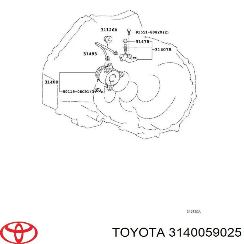 3140059025 Toyota Робочий циліндр зчеплення в зборі з витискним підшипником