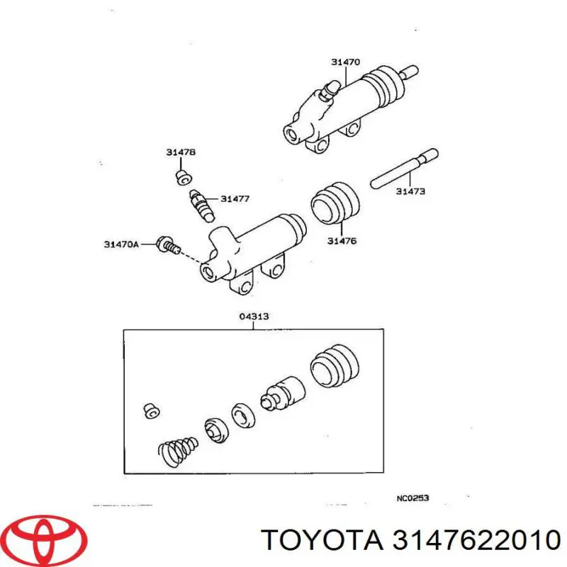 Ремкомплект робочого циліндру зчеплення Toyota Avensis (T25) (Тойота Авенсіс)