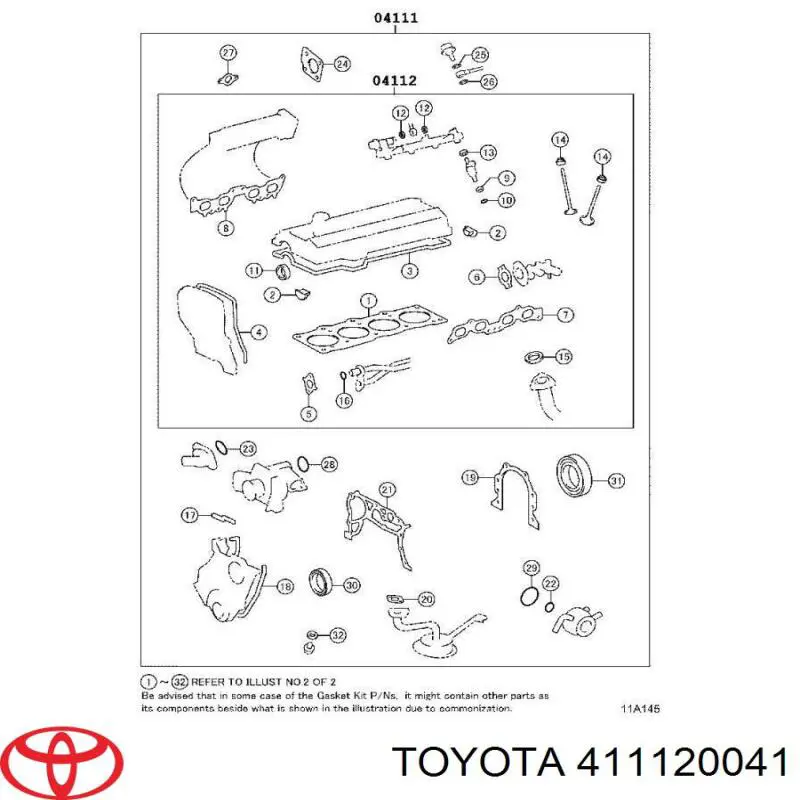 0411120041 Toyota комплект прокладок двигуна, повний