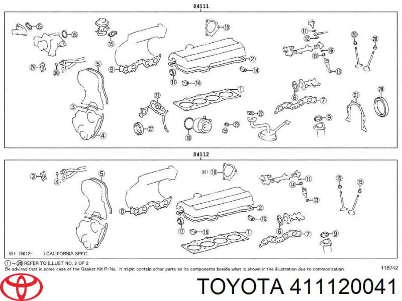 Купити 411120040 Toyota Комплект прокладок