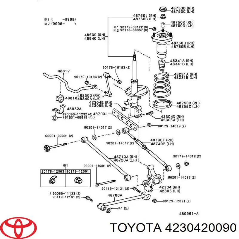 Цапфа - поворотний кулак задній, правий 4230420090 Toyota