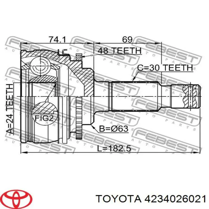 4234026021 Toyota Піввісь задня, права