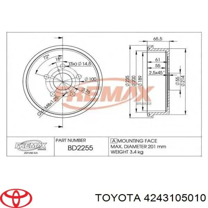 Купити 4243105010 Toyota Барабан гальмівний задній