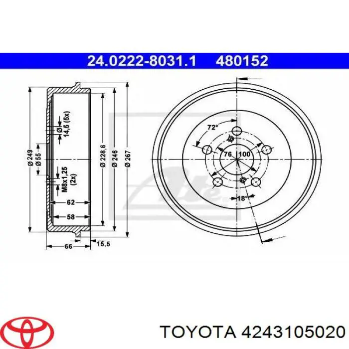 Барабан гальмівний задній Toyota 4243105020 ціна, від 34.56 USD