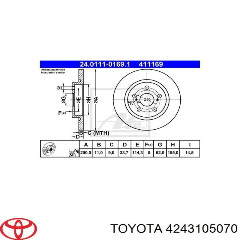 Диск гальмівний задній Toyota 4243105070