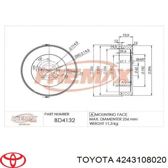 Барабан гальмівний задній Toyota 4243108020 ціна, від 44.44 USD