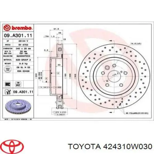 Купити 424310W030 Toyota Диск заднього гальма