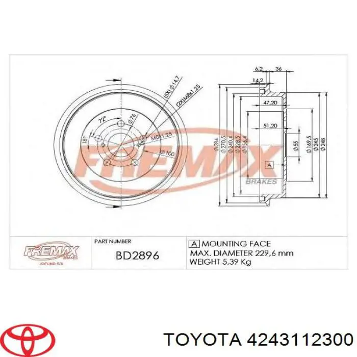 4243112300 Toyota Барабан гальмівний задній