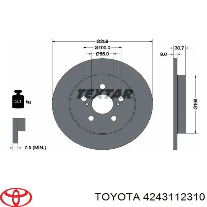4243112310 Toyota диск гальмівний задній
