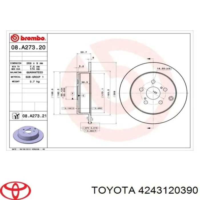 Диск гальмівний задній 4243120390 Toyota