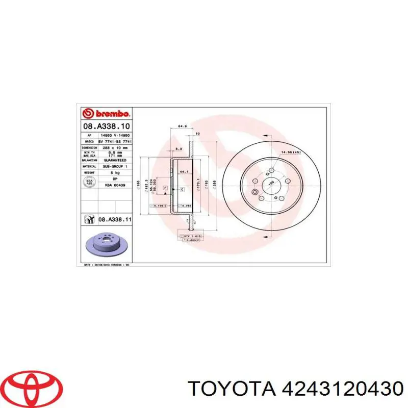 Купити 4243120430 Toyota Диск заднього гальма