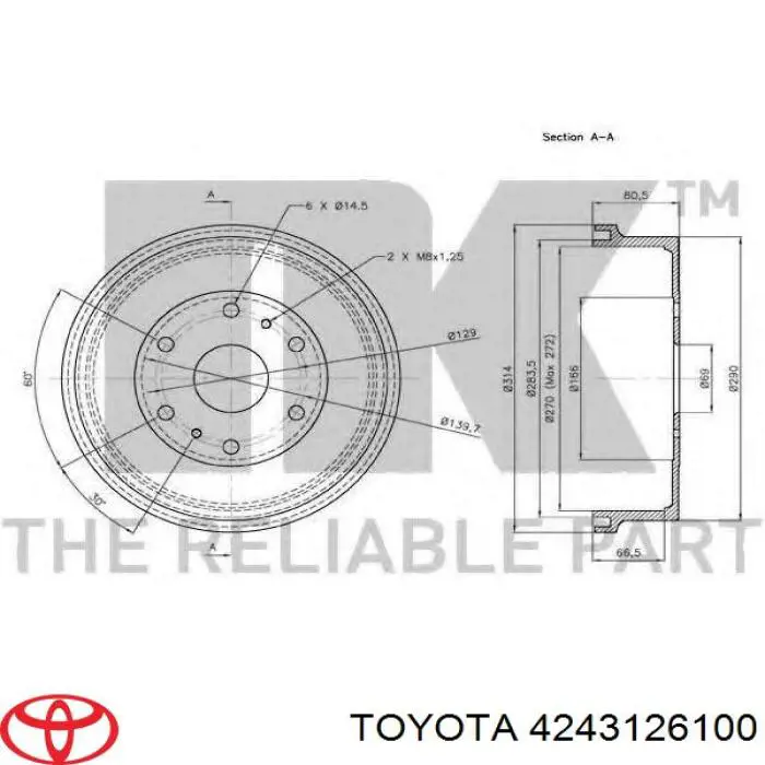 Барабан гальмівний задній Toyota 4243126100 ціна, від 79.60 USD