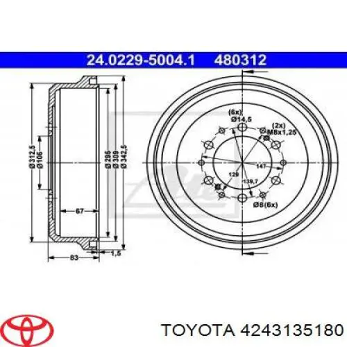 Барабан гальмівний задній Toyota 4243135180