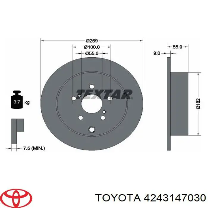 4243147030 Toyota диск гальмівний задній