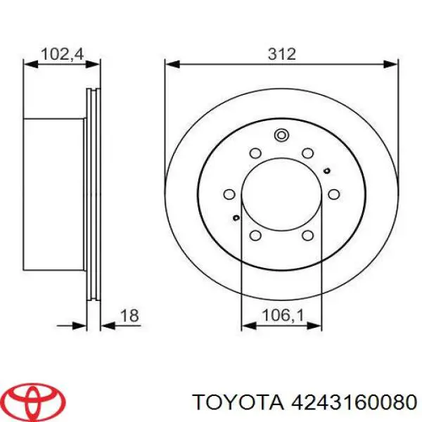 4243160080 Toyota диск гальмівний задній