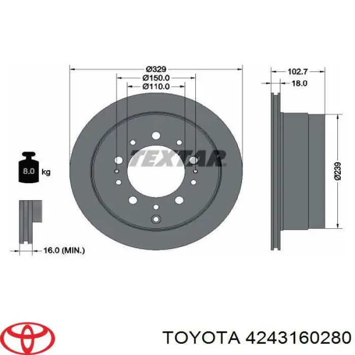 Гальмівні диски 4243160280 Toyota