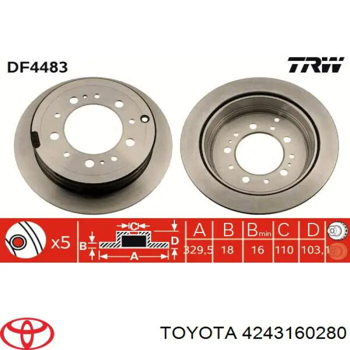 Диск гальмівний задній Toyota 4243160280