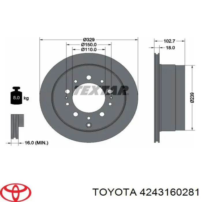 Купити 4243160281 Toyota Диск заднього гальма