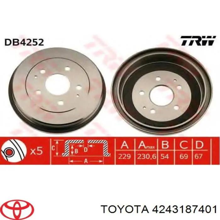 Барабан гальмівний задній Toyota 4243187401 ціна, від 54.12 USD