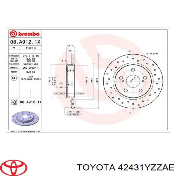 42431YZZAE Toyota диск гальмівний задній