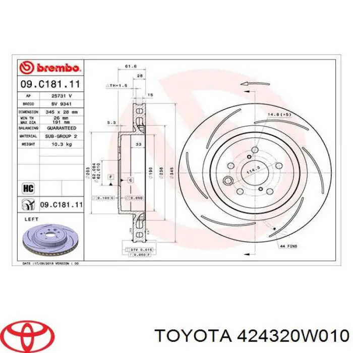 Задні дискові гальма Toyota 424320W010 ціна, від 142.74 USD