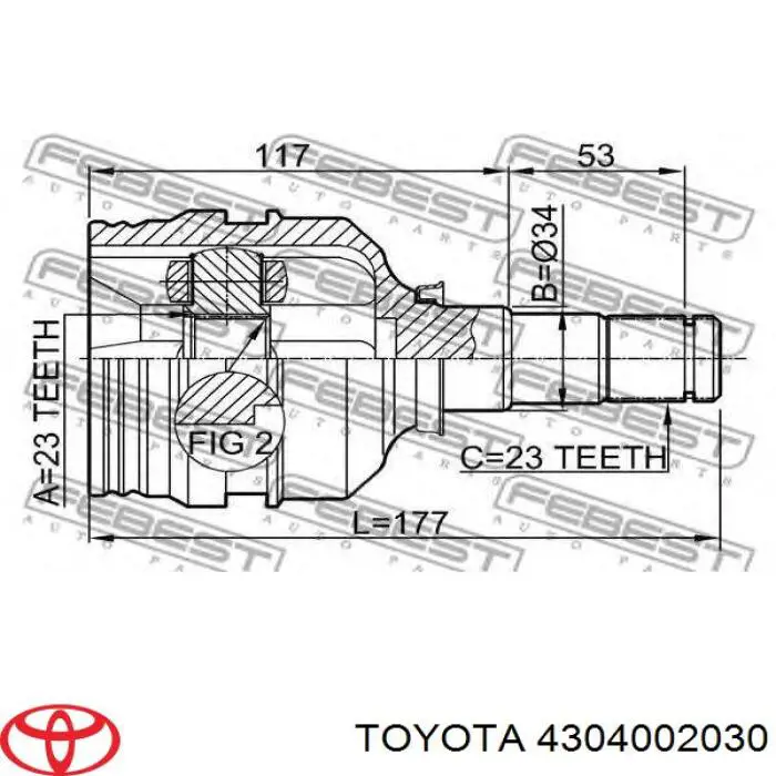 4304002030 Toyota шрус внутрішній, передній